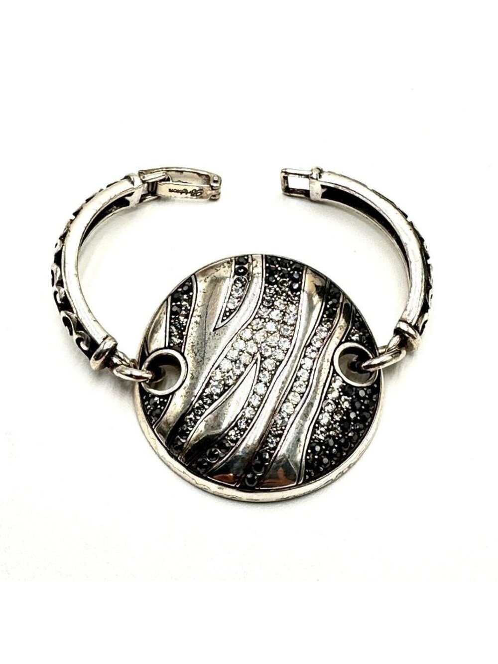 Brighton Ziggy Zebra Black Clear Crystal  Silver Plated Bracelet Up to 7"